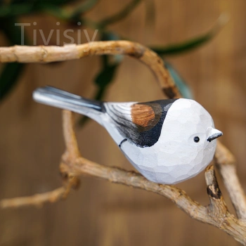 Hand Carved Wooden Long-Tailed Tit Ornament